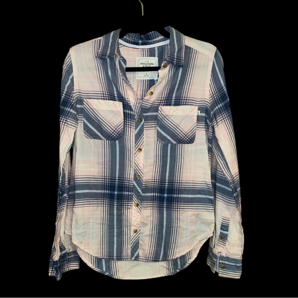 Abercrombie & Fitch plaid flannel small blue pink white preppy